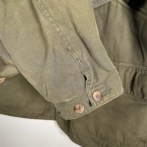 Club Room Chore Jacket Men Medium Olive Leather Collar Plaid Lined Utility Coat